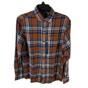IZOD Mens Ginger Bread Plaid Long Sleeve Flannel Shirt S